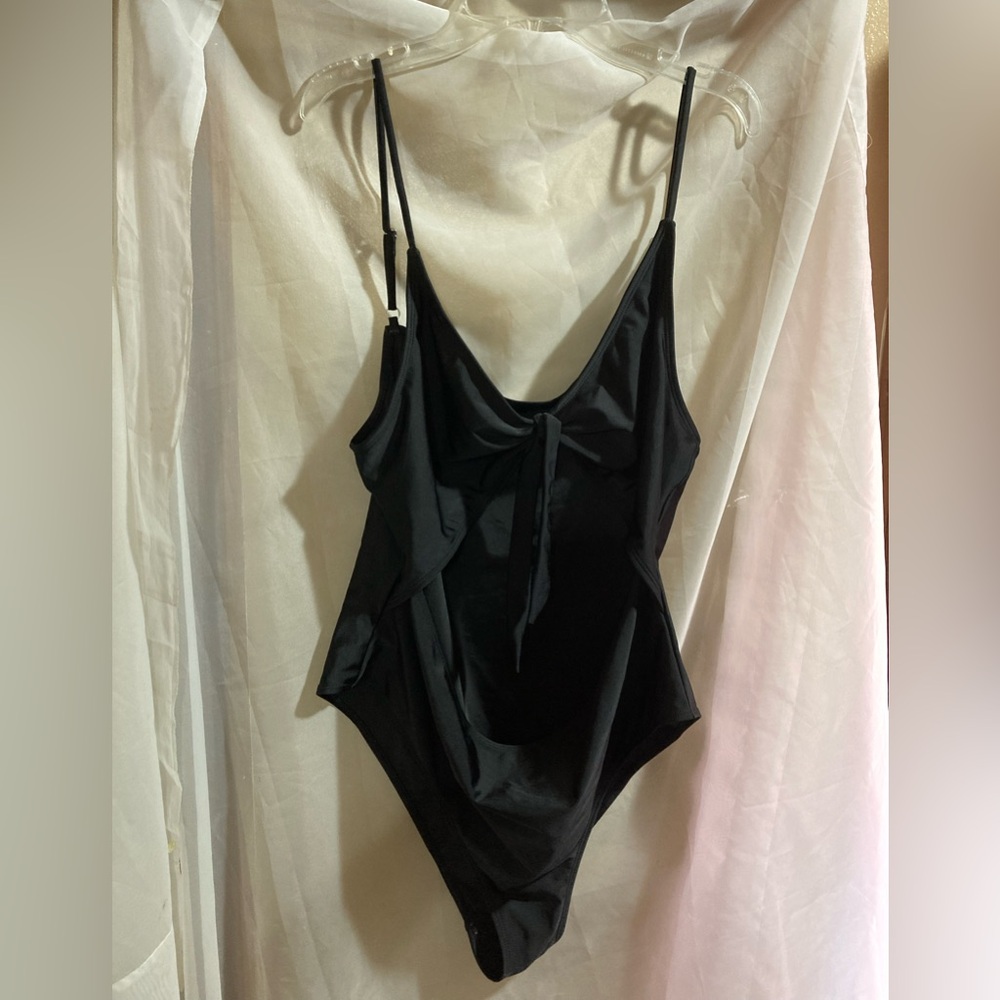 Amazon Black One-Piece Swimsuit with Tie Front adjustable strap